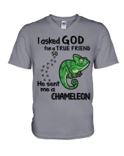 I-asked-God-for-a-true-friend V-Neck T-Shirt tile