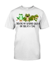 Driving my husband crazy one frog at a time Premium Fit Mens Tee tile