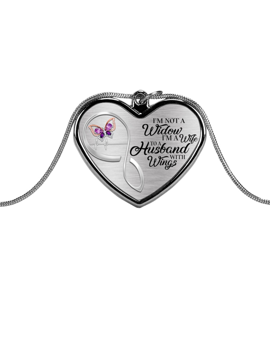 I'm Not A Widow I'm Wife To A Husband With Wings Metallic Heart Necklace