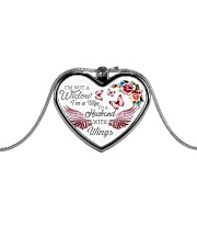 I'm Not A Widow I'm Wife To A Husband With Wings Metallic Heart Necklace thumbnail