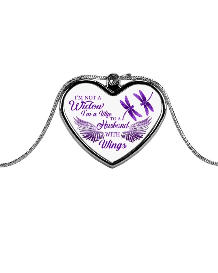 I'm Not A Widow I'm Wife To A Husband With Wings Metallic Heart Necklace