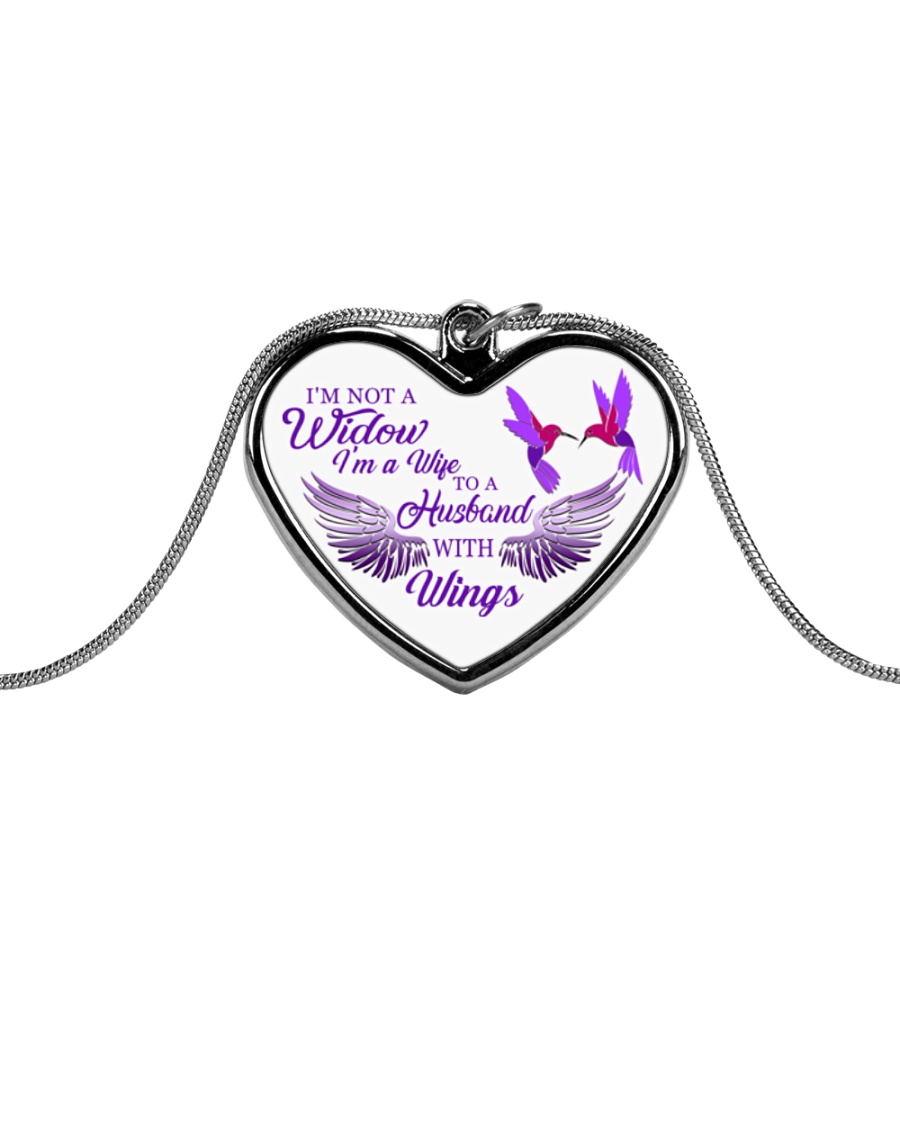 I'm Not A Widow I'm Wife To A Husband With Wings Metallic Heart Necklace