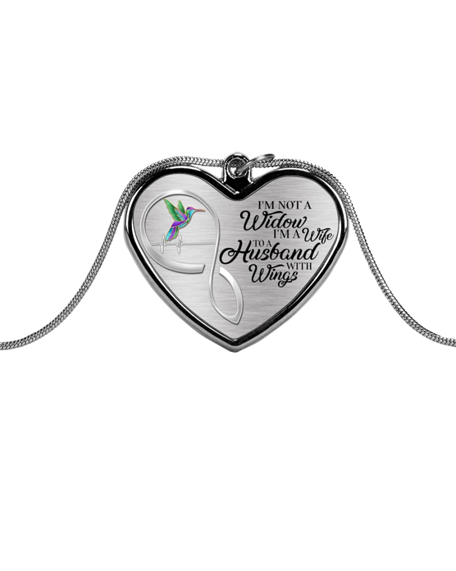 I'm Not A Widow I'm Wife To A Husband With Wings Metallic Heart Necklace