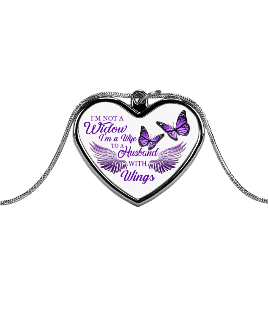 I'm Not A Widow I'm Wife To A Husband With Wings Metallic Heart Necklace