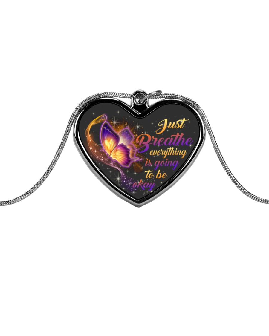 Just Breathe Everything Is Going To Be Okay Metallic Heart Necklace