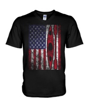 Kayak American Flag V-Neck T-Shirt thumbnail