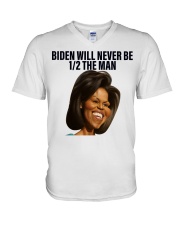 Biden will never be 1/2 the Man V-Neck T-Shirt tile