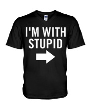 I'm with stupid V-Neck T-Shirt tile