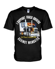 I support truck driver against mandates V-Neck T-Shirt tile
