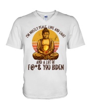 I'm mostly peace, love and light V-Neck T-Shirt tile