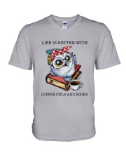 Coffee Owls And Books V-Neck T-Shirt thumbnail