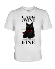 Cats And Wine V-Neck T-Shirt thumbnail