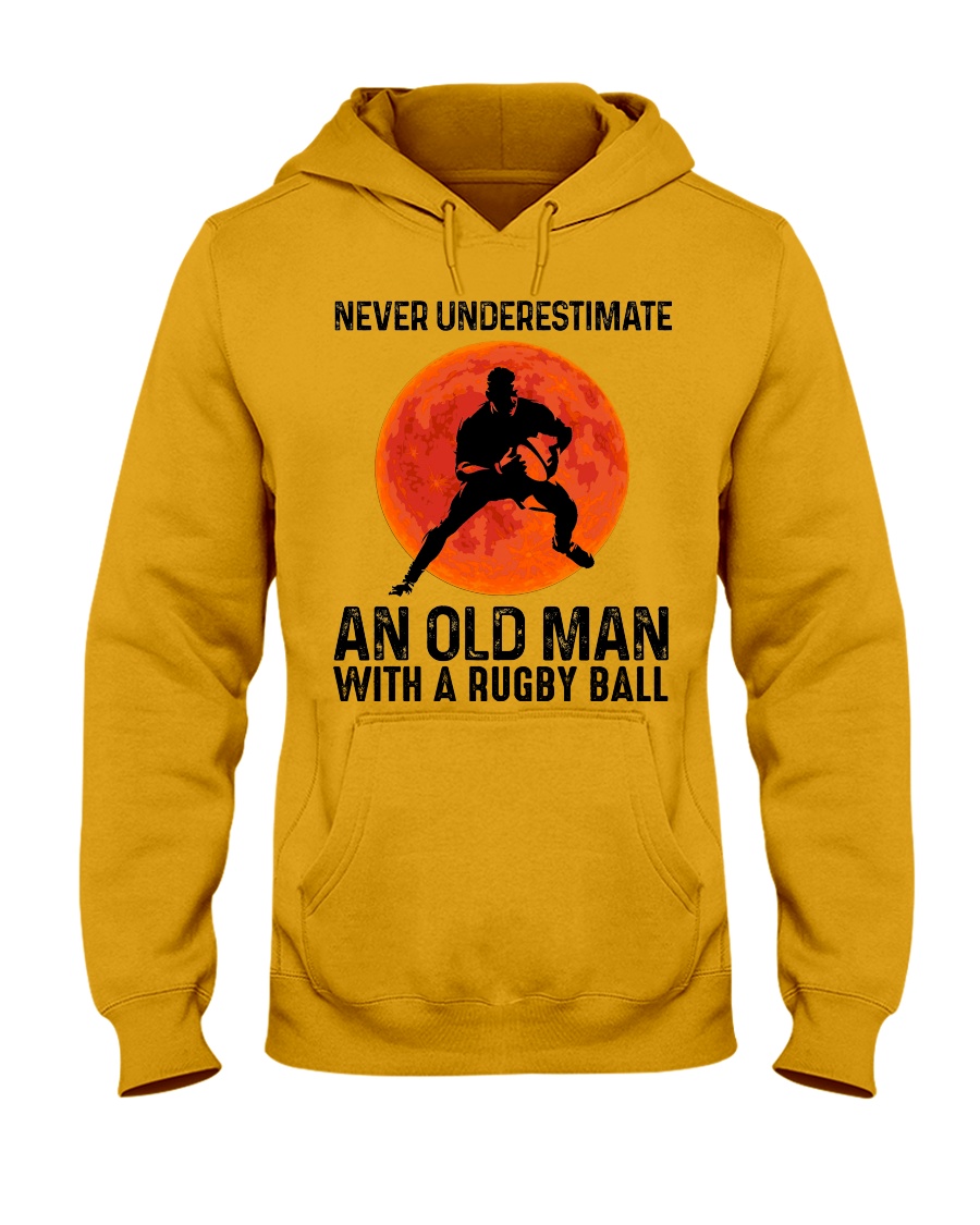 An Old Man With A Rugby Ball Hooded Sweatshirt