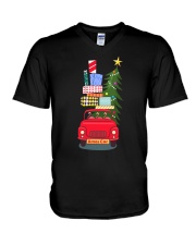 Flamingo Team Drive Xmas Car V-Neck T-Shirt tile