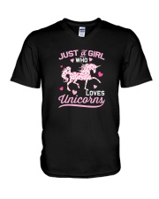 Unicorn just a girl who loves V-Neck T-Shirt thumbnail
