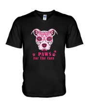 Cancer dog paw V-Neck T-Shirt tile