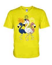 Flamingos 4july V-Neck T-Shirt tile