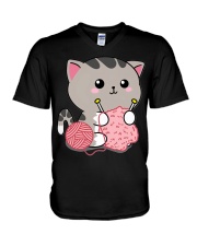 Cute Cat Knitting V-Neck T-Shirt tile