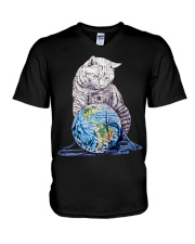 Cat Earth V-Neck T-Shirt tile