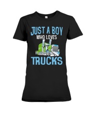 Just A Boy Who Loves Trucks Premium Fit Ladies Tee tile