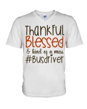 Thankful blessed and kind of a mess busdriver V-Neck T-Shirt tile