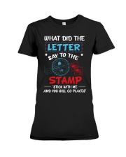 What did the letter say to the stamp Premium Fit Ladies Tee tile