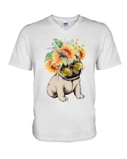 Pug hippie V-Neck T-Shirt tile