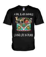 A girl and her animals living life in peace Tshirt V-Neck T-Shirt tile