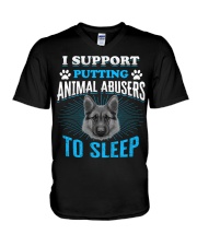 I support putting animal abusers to sleep V-Neck T-Shirt tile
