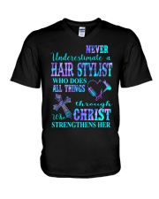 Never Underestimate a Hair Stylist V-Neck T-Shirt tile