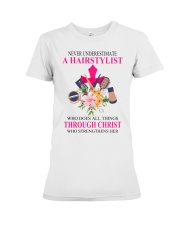Never underestimate A Hairstylist Premium Fit Ladies Tee tile
