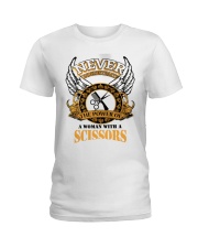 Never Underestimate Hairstylist Ladies T-Shirt tile
