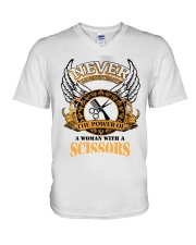 Never Underestimate Hairstylist V-Neck T-Shirt tile