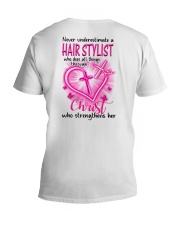 Never underestimate a Hair Stylist V-Neck T-Shirt tile
