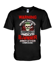 WARNING Grumpy Sarcastic Undredictable Unmedicated V-Neck T-Shirt tile