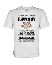 My Husband is a crazy Hairdresser V-Neck T-Shirt tile