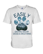 Easily Distracted By Dogs And Moutains V-Neck T-Shirt tile