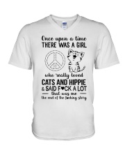 A Girl Really Loved Cats And Hippie V-Neck T-Shirt tile