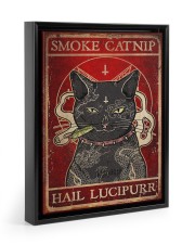 Smoke Catnip Hail Lucipurr Floating Framed Canvas Prints Black tile