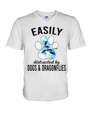 Easily Distracted By Dogs V-Neck T-Shirt tile