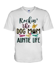 Rockin The Dog Mom And Auntie Life V-Neck T-Shirt tile