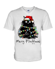 Black Cat Merry Fluffmas V-Neck T-Shirt tile