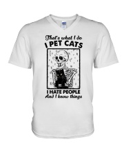 I Pet Cats I Hate People And I Know Things V-Neck T-Shirt tile