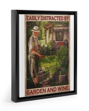 Easily distracted by garden and wine poster Floating Framed Canvas Prints Black tile