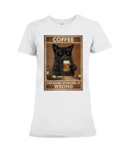 Cat Coffee because murder is wrong shirt Premium Fit Ladies Tee tile