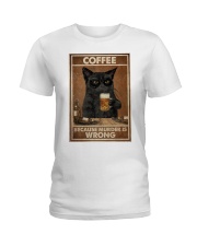 Cat Coffee because murder is wrong shirt Ladies T-Shirt tile