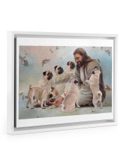 God surrounded by Pug angels Poster Floating Framed Canvas Prints White tile