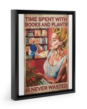 Time spent with books and plants is never wasted poster Floating Framed Canvas Prints Black tile
