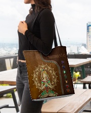 Yoga hippie girl namaste tote bag All-over Tote aos-all-over-tote-lifestyle-front-04