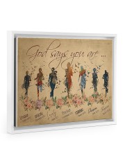 Running woman god says you are poster Floating Framed Canvas Prints White tile
